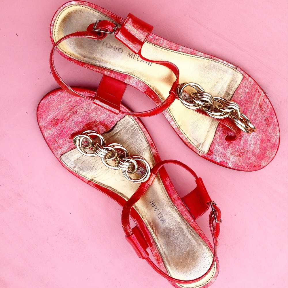 ANTONIO MELANI wedge heel orange gold 8 M - Picture 4 of 5